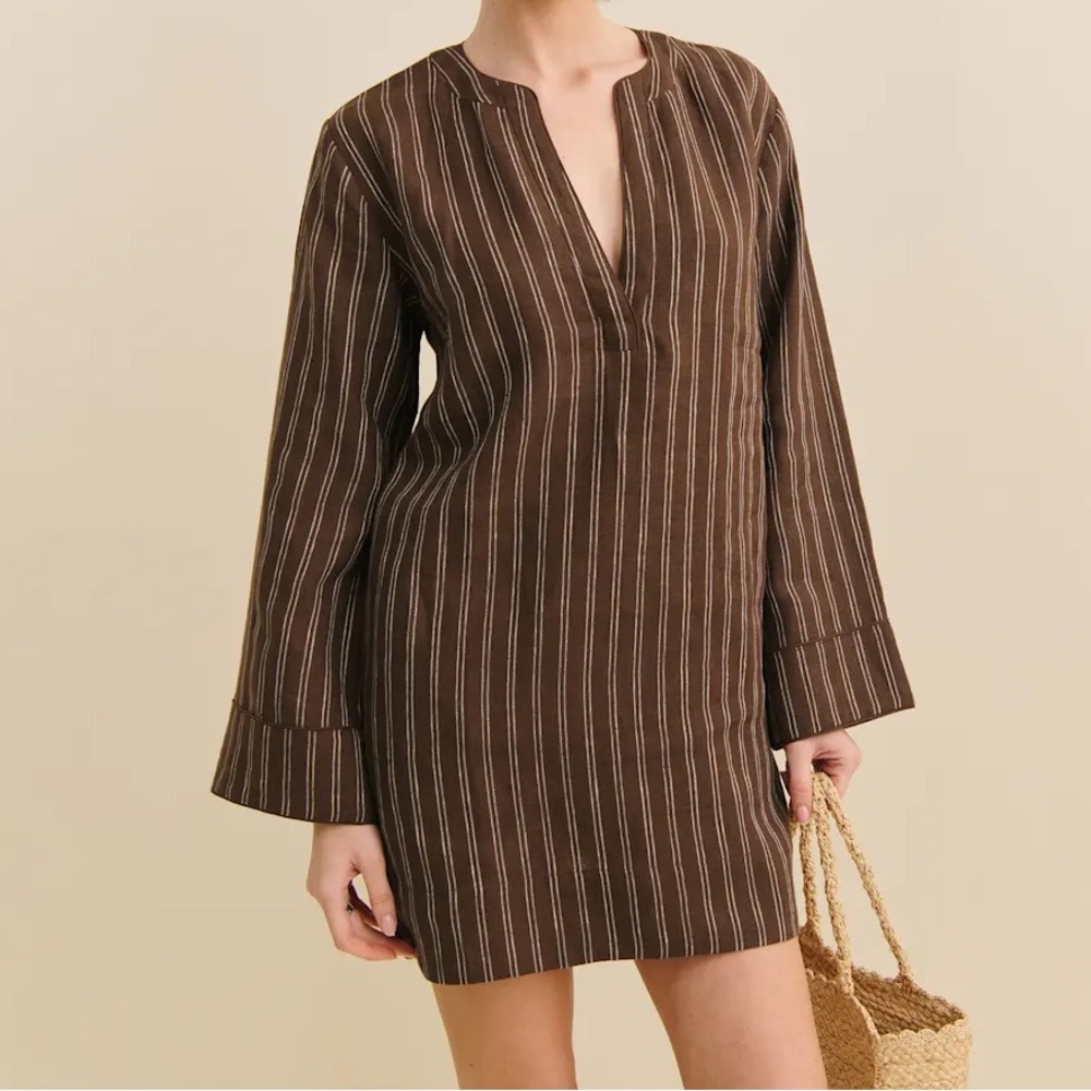 Reformation Elmira Linen Dress Brown - Size 2